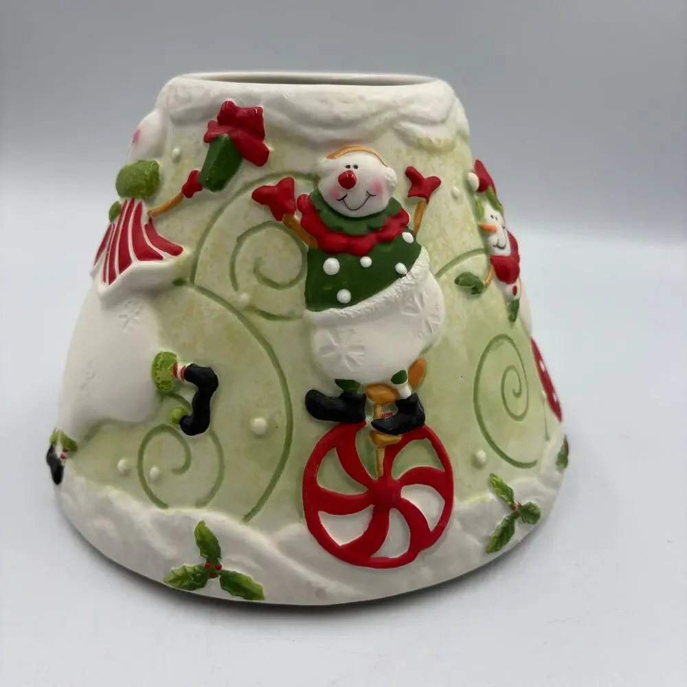 Yankee Candle Large Jar Candle Shade Topper Christmas Ceramic Holiday Snowmen